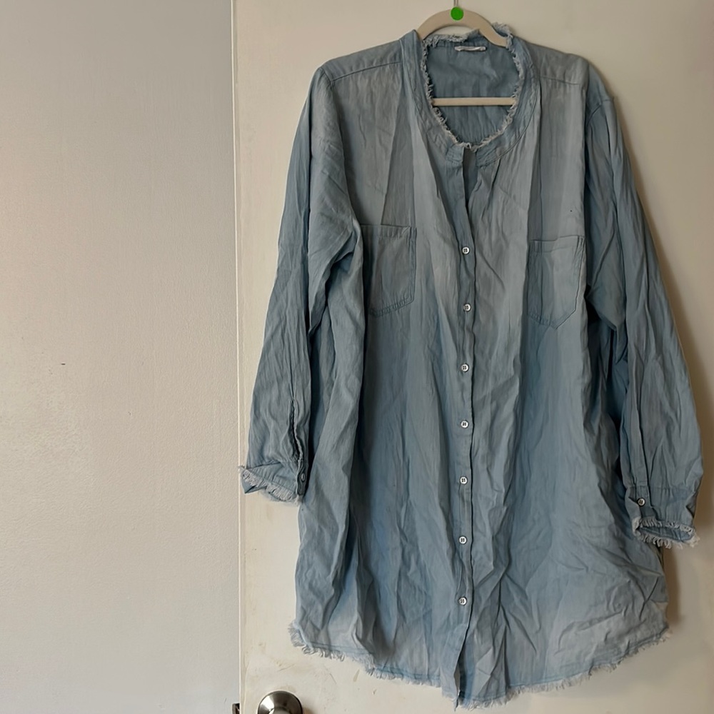 Chic Soul Light Blue Long-Sleeve Button Front Shirt Dress
